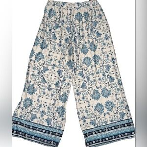 Cato Cream & Teal Paisley Wide-Leg Pants